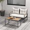 Mix Brown Patio Set 2 Piece Acacia Wood Rattan Loveseat Coffee Table Outdoor Set
